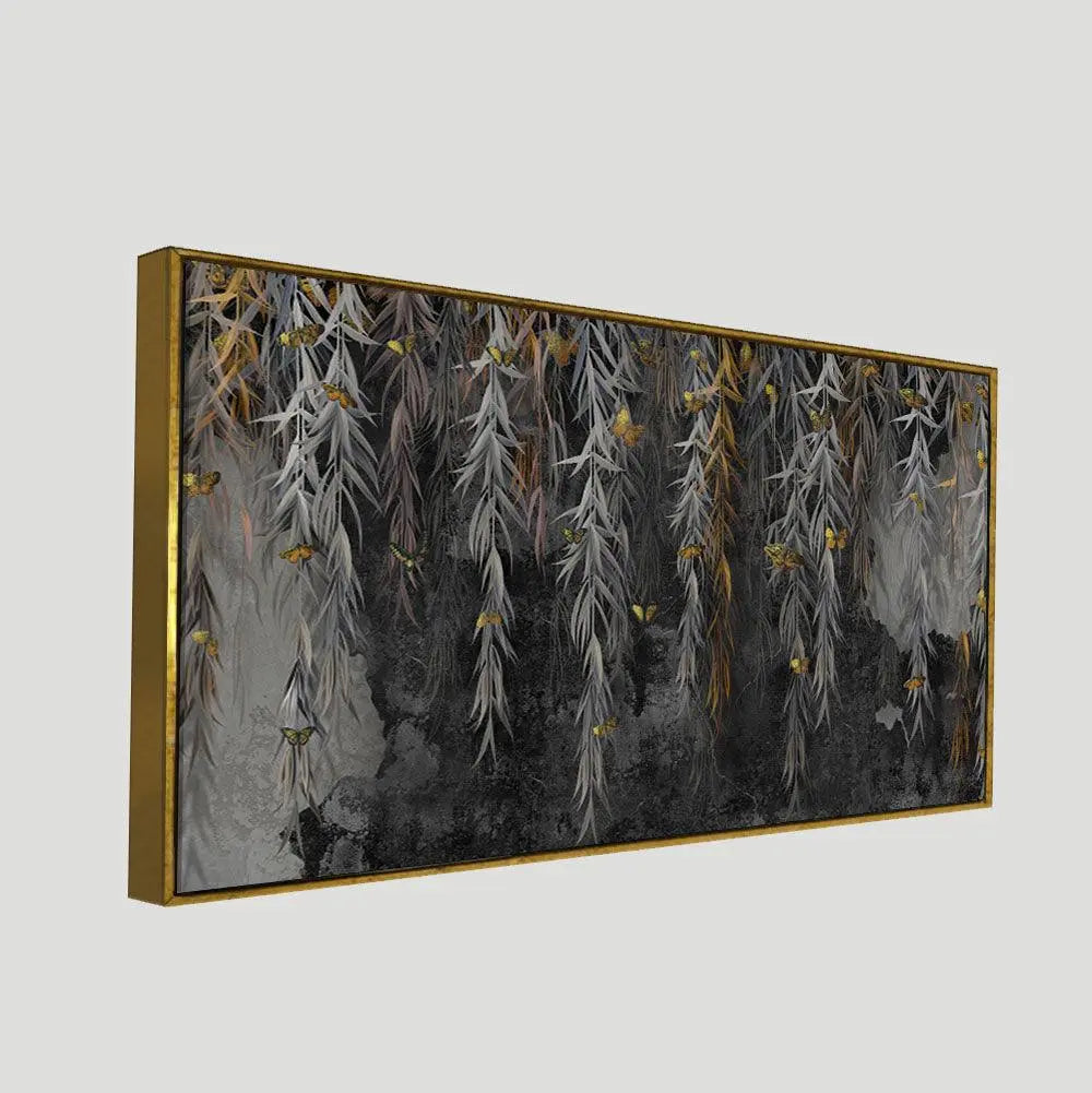 Willow Branches with Gold Butterflies Wall Painting - Decor Mantra 