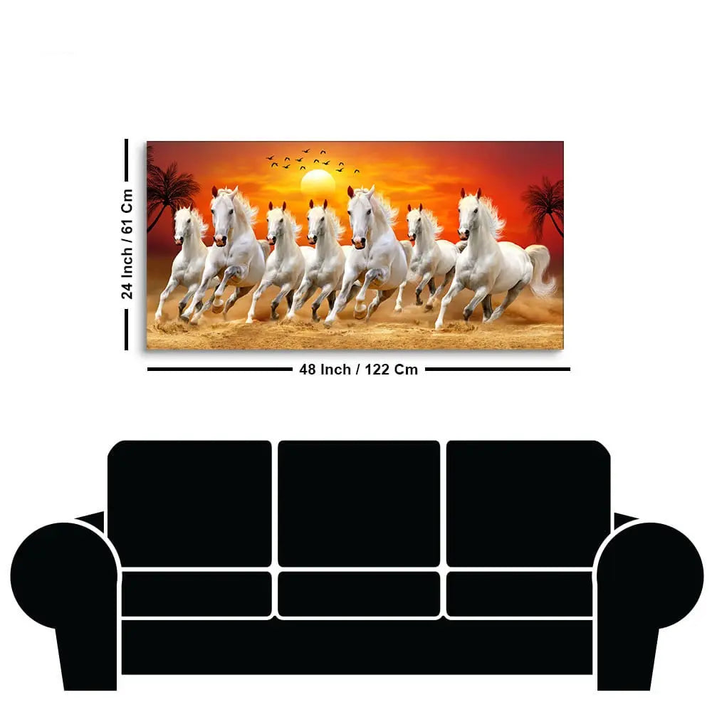 Seven Horses Running at Sunrise Premium Canvas Wall Painting Decor Mantra