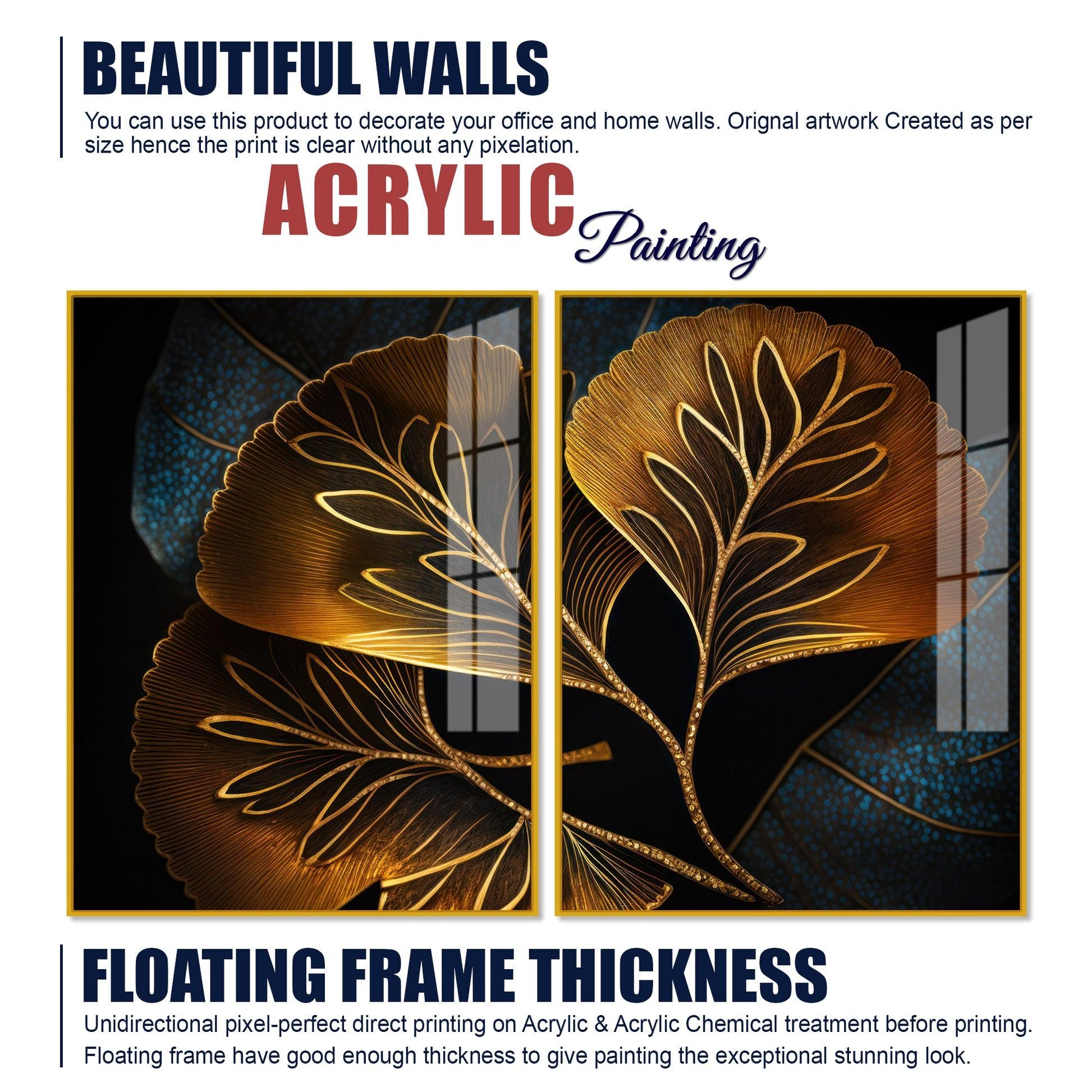 Beautiful Plant Acrylic Floating Wall Painting Set of 2 - Decor Mantra 