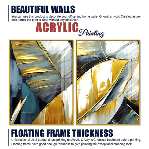 Golden Abstract Art Acrylic Floating Wall Painting Set of 2 - Decor Mantra 