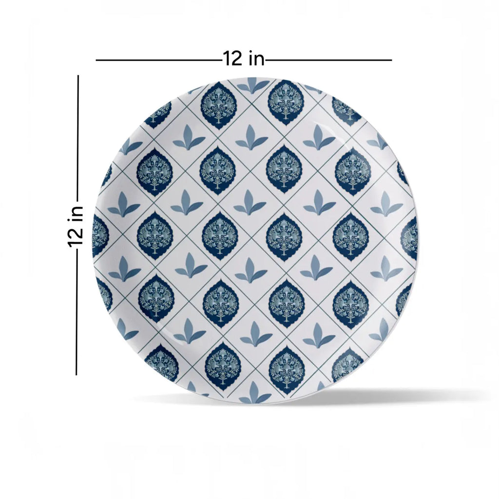 Elegant Blue and White Plate Blue Pottery Inspired symmetry tree floral plate - Harshita Craft