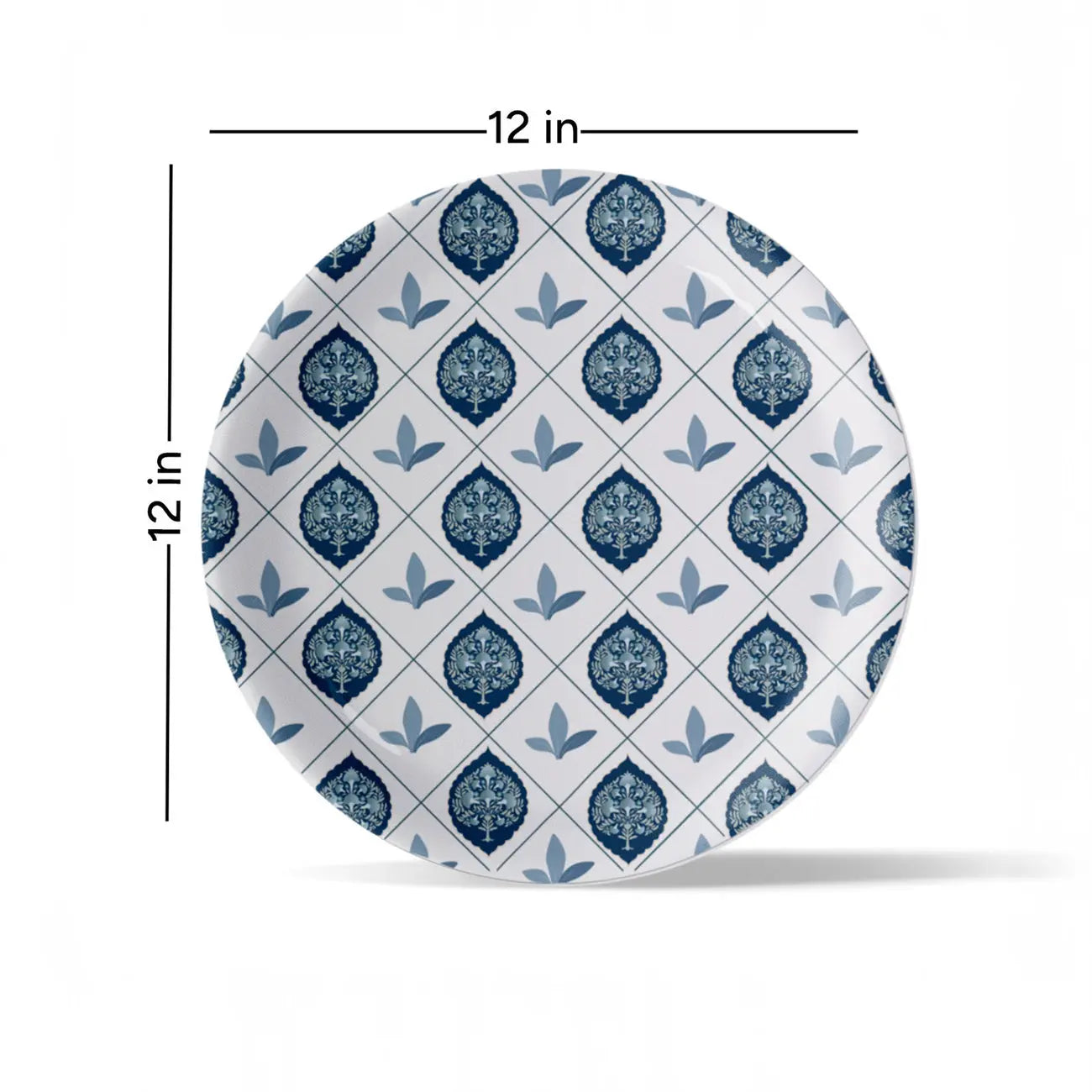 Elegant Blue and White Plate Blue Pottery Inspired symmetry tree floral plate - Harshita Craft