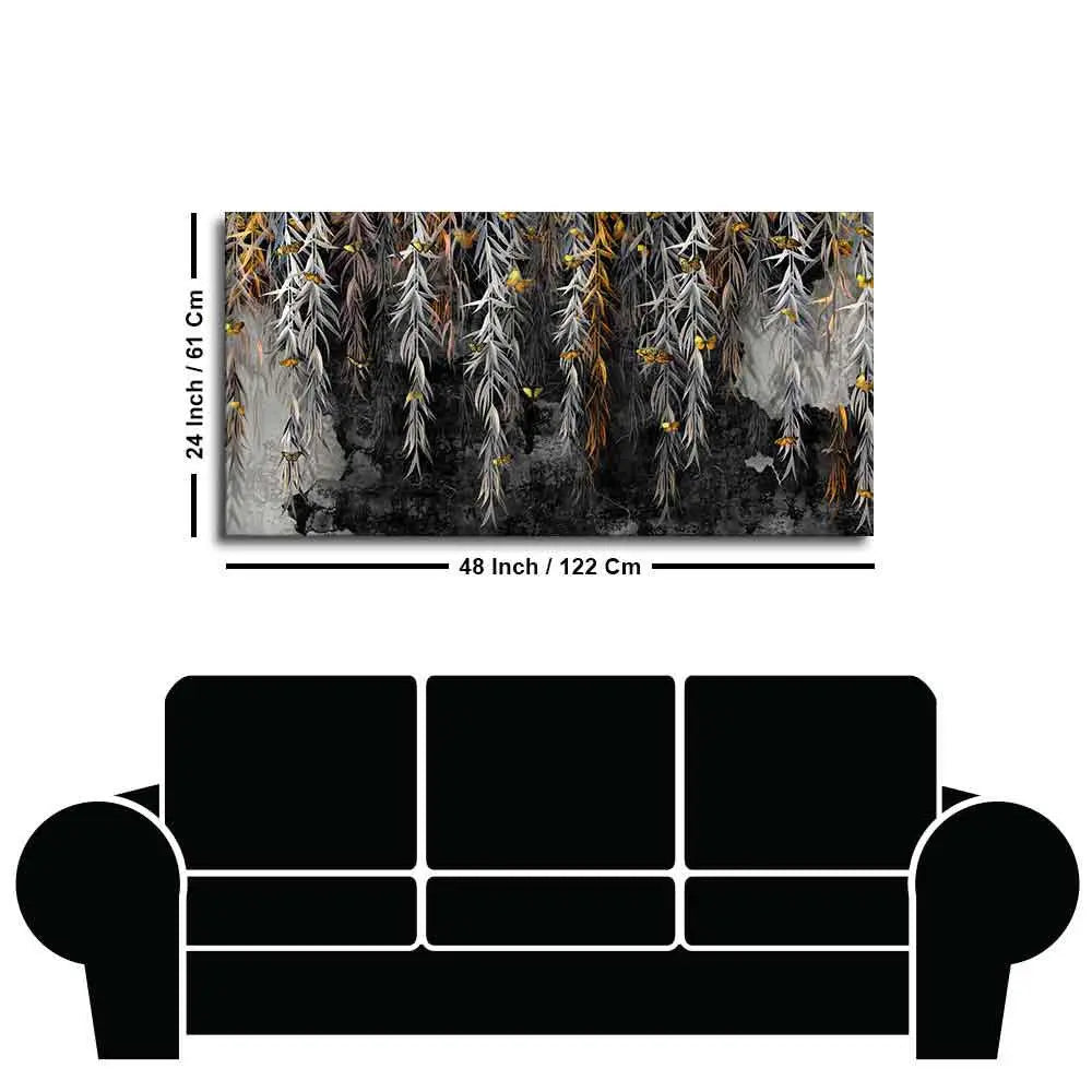 Willow Branches with Gold Butterflies Wall Painting - Decor Mantra 