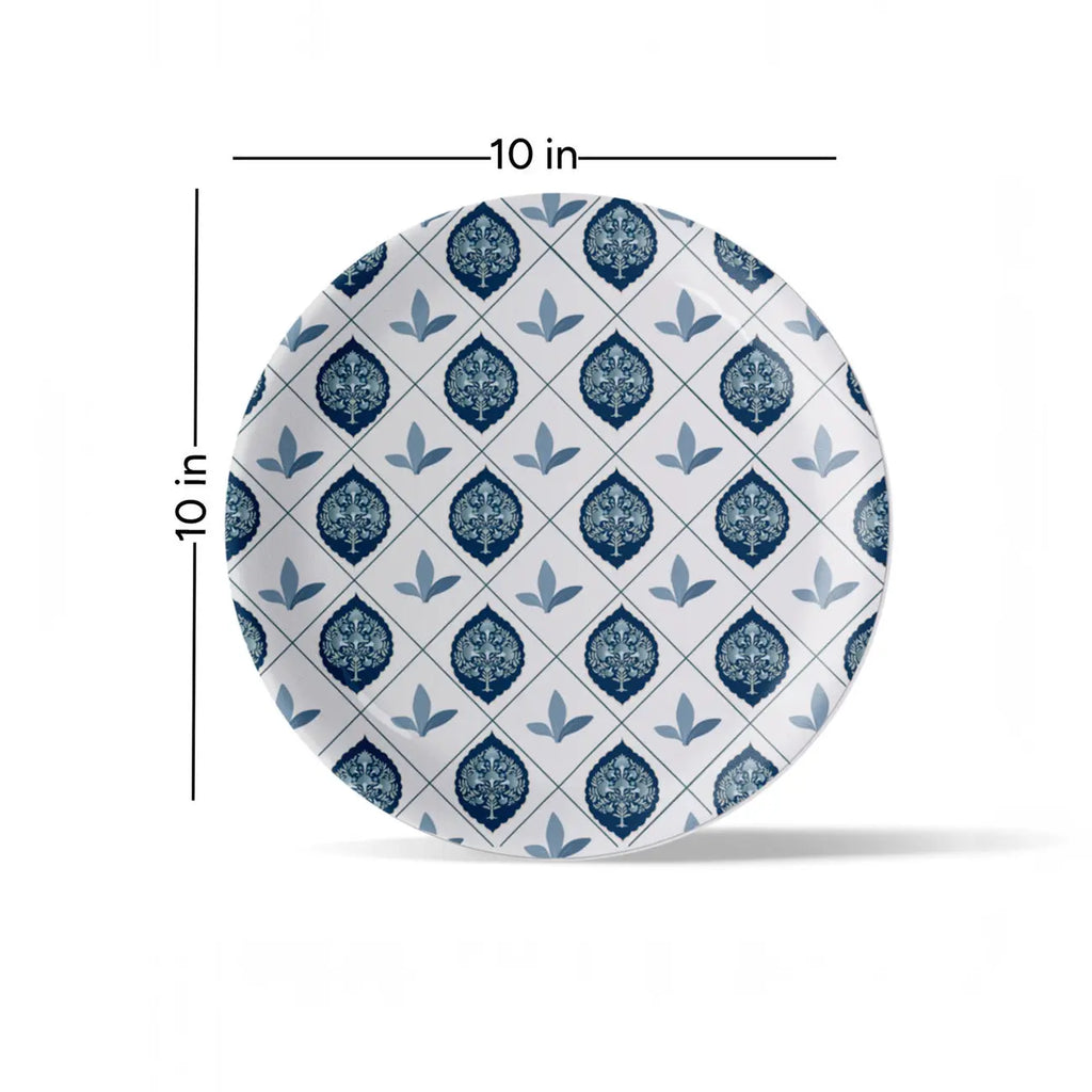 Elegant Blue and White Plate Blue Pottery Inspired symmetry tree floral plate - Harshita Craft