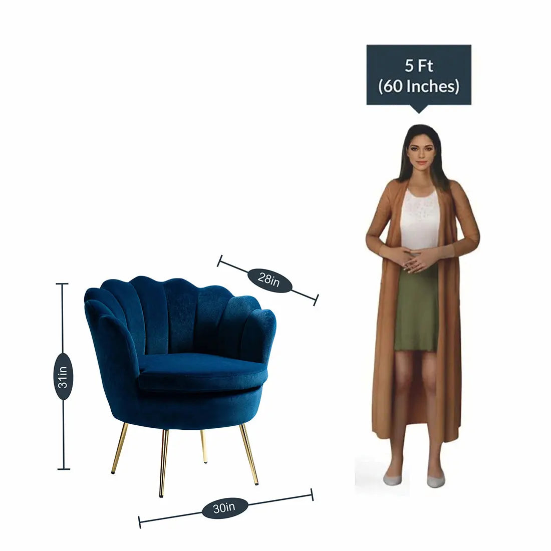Shell Motif Luxury Style Blue Velvet Lounge Chair DECORMANTRA