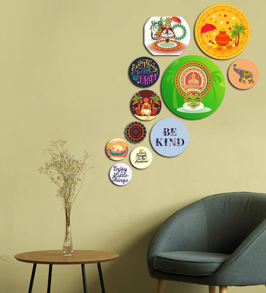 Decorative Wooden Wall Hanging Decoration Item for Home | Office | Gift | Decor Art | Livingroom, Bedroom | Stylish Modern Artwork (WPS_145N) Pack of 11 Pieces - Decor Mantra 