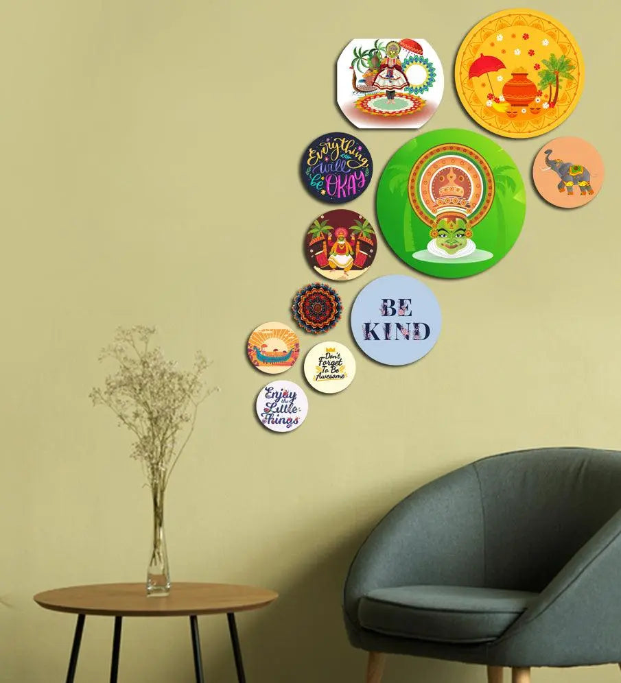 Decorative Wooden Wall Hanging Decoration Item for Home | Office | Gift | Decor Art | Livingroom, Bedroom | Stylish Modern Artwork (WPS_145N) Pack of 11 Pieces - Decor Mantra 