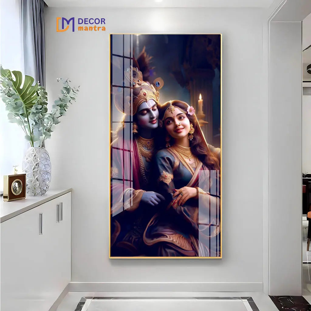 Radha and Krishna Acrylic Vertical Wall Art Decor Mantra