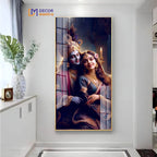 Radha and Krishna Acrylic Vertical Wall Art Decor Mantra