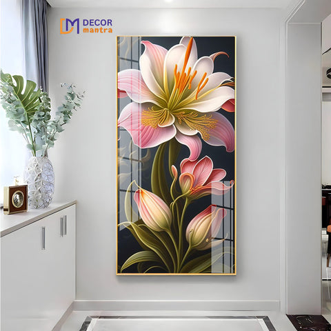 Stunning Large Pink Lily Flower Art in Modern Interior Setting Acrylic Painting
