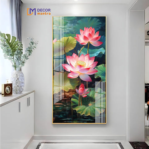 Summer Lotus Pond Horizontal Acrylic Premium Painting