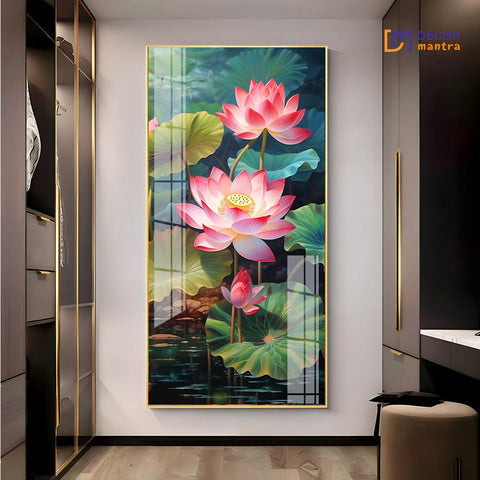 Summer Lotus Pond Horizontal Acrylic Premium Painting