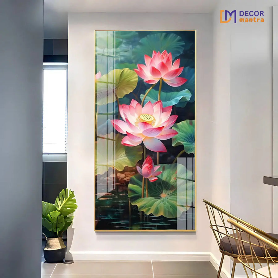 Summer Lotus Pond Horizontal Acrylic Premium Painting DECORMANTRA