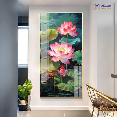 Summer Lotus Pond Horizontal Acrylic Premium Painting