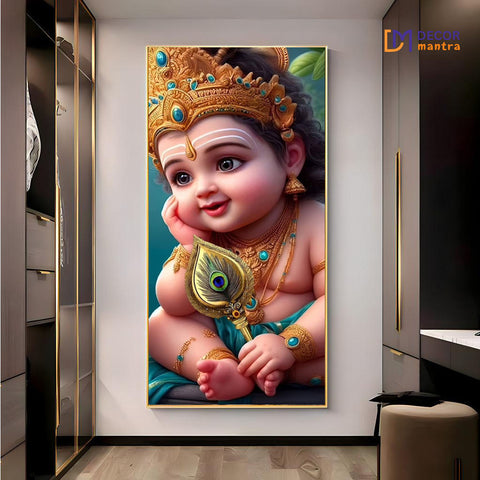 Omdecor Bal Gopal Horizontal Acrylic Premium Painting
