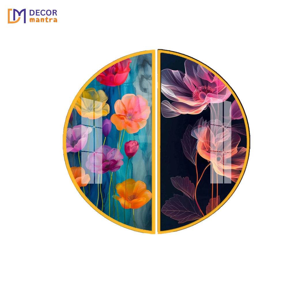 Multicolor Radiant Flowers Acrylic Wall Art Painting DECORMANTRA