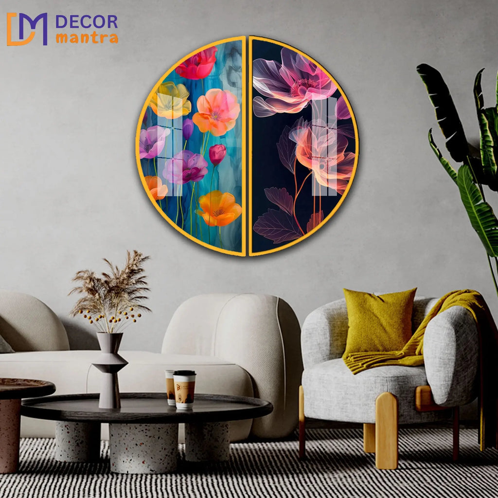 Multicolor Radiant Flowers Acrylic Wall Art Painting DECORMANTRA