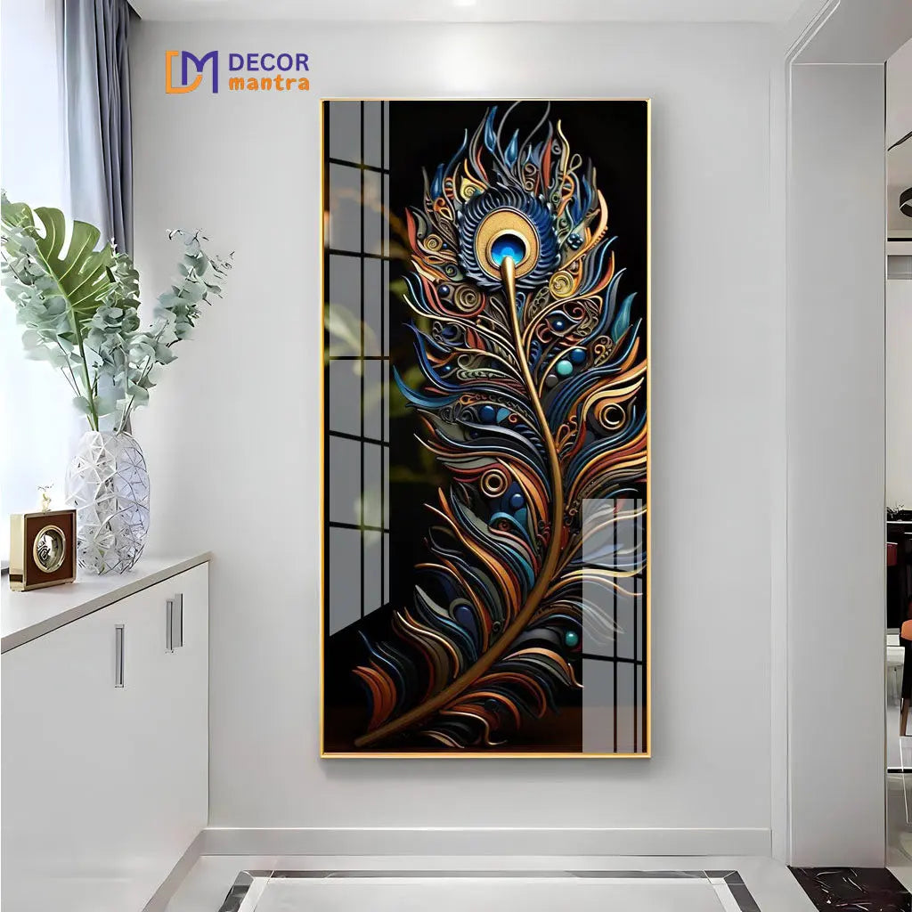 Krishna Mor Pankh  Acrylic Vertical Wall Art DECORMANTRA