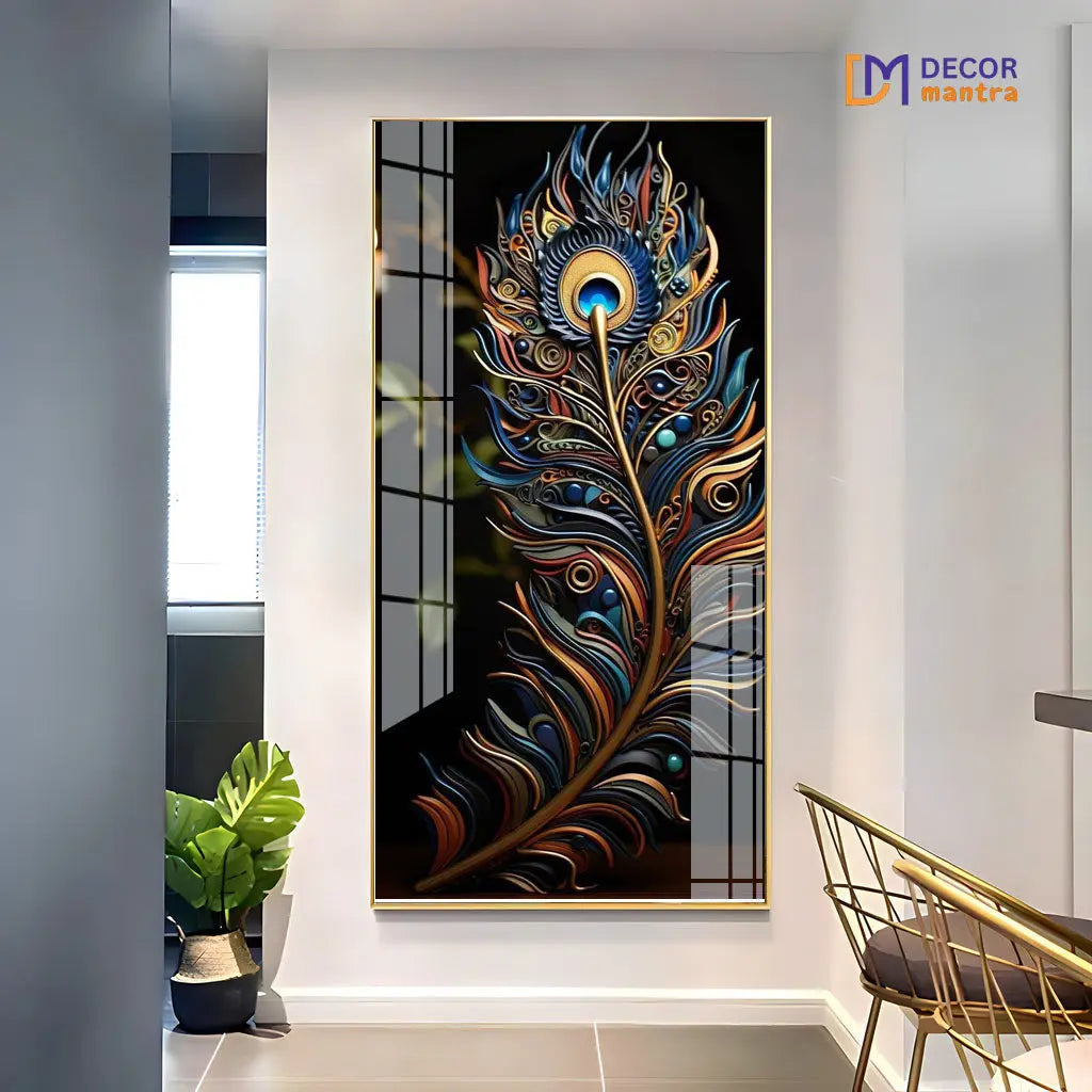 Krishna Mor Pankh  Acrylic Vertical Wall Art DECORMANTRA