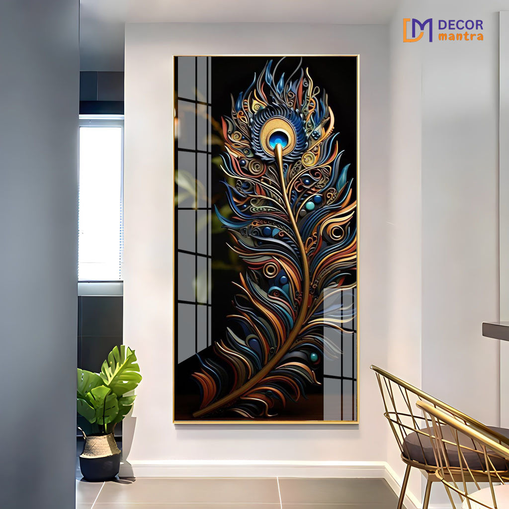 Krishna Mor Pankh  Acrylic Vertical Wall Art