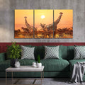 A Beautiful 3 Pieces Wall Painting of Giraffes Sunset in Background DECORMANTRA