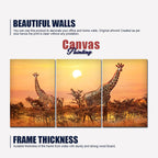 A Beautiful 3 Pieces Wall Painting of Giraffes Sunset in Background DECORMANTRA