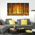 A Beautiful 5 Pieces Premium Wall Painting of Tree Forest in Sunset DECORMANTRA