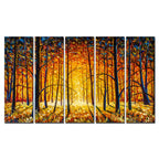 A Beautiful 5 Pieces Premium Wall Painting of Tree Forest in Sunset DECORMANTRA