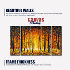 A Beautiful 5 Pieces Premium Wall Painting of Tree Forest in Sunset DECORMANTRA