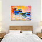 A Beautiful Boat in Sunset Background Wall Painting of 4 Pieces DECORMANTRA