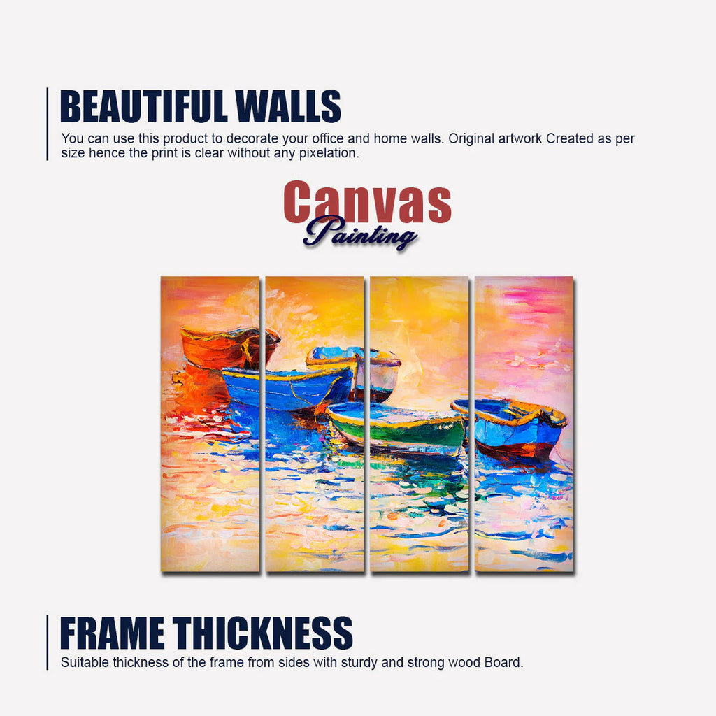 A Beautiful Boat in Sunset Background Wall Painting of 4 Pieces DECORMANTRA