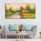A Beautiful Scenery of Old Houses Canvas Wall Painting DECORMANTRA