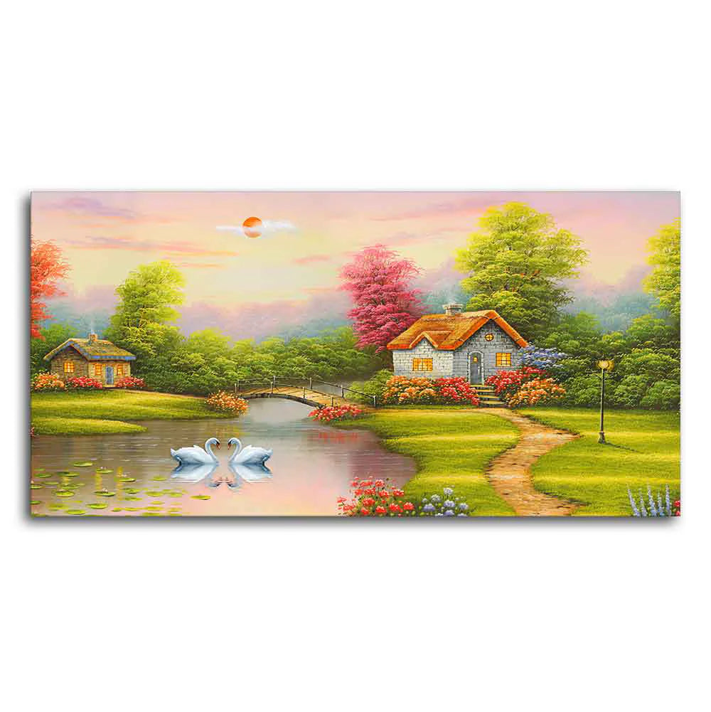 A Beautiful Scenery of Old Houses Canvas Wall Painting DECORMANTRA