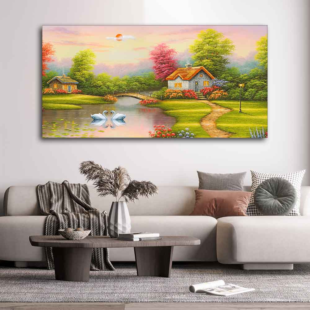 A Beautiful Scenery of Old Houses Canvas Wall Painting DECORMANTRA
