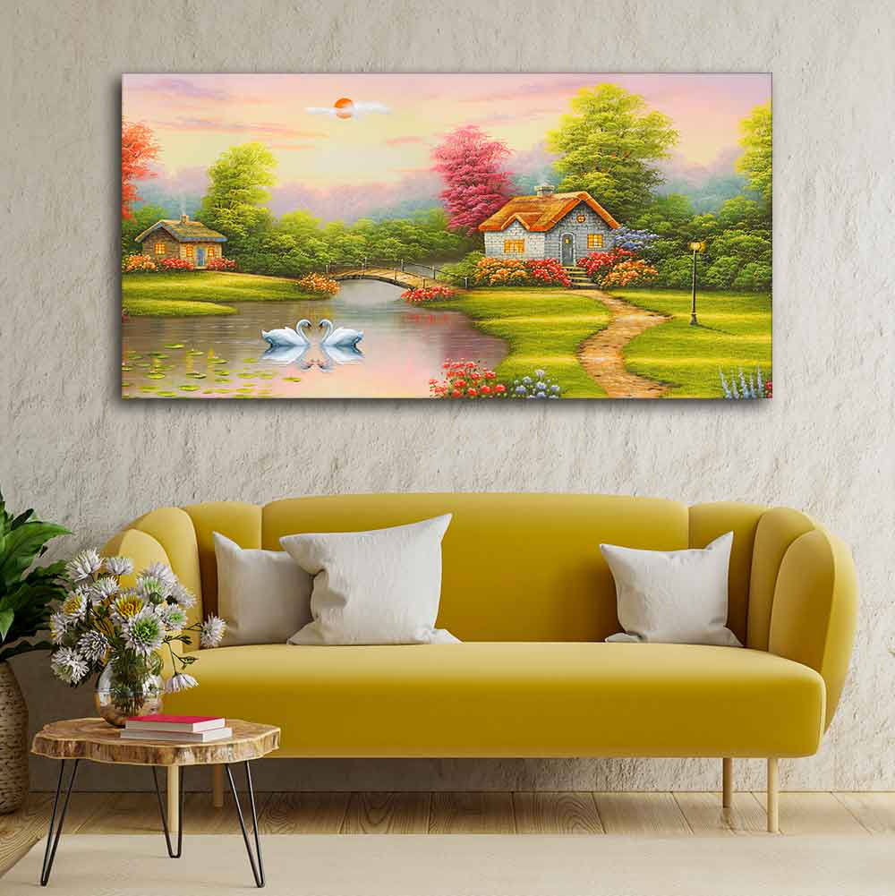 A Beautiful Scenery of Old Houses Canvas Wall Painting DECORMANTRA