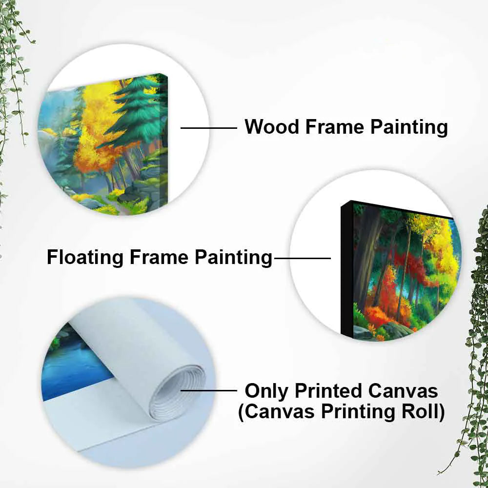 A Beautiful Scenery of Waterfall In Forest Canvas Wall Painting DECORMANTRA