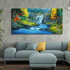 A Beautiful Scenery of Waterfall In Forest Canvas Wall Painting DECORMANTRA
