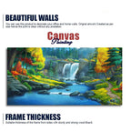 A Beautiful Scenery of Waterfall In Forest Canvas Wall Painting DECORMANTRA