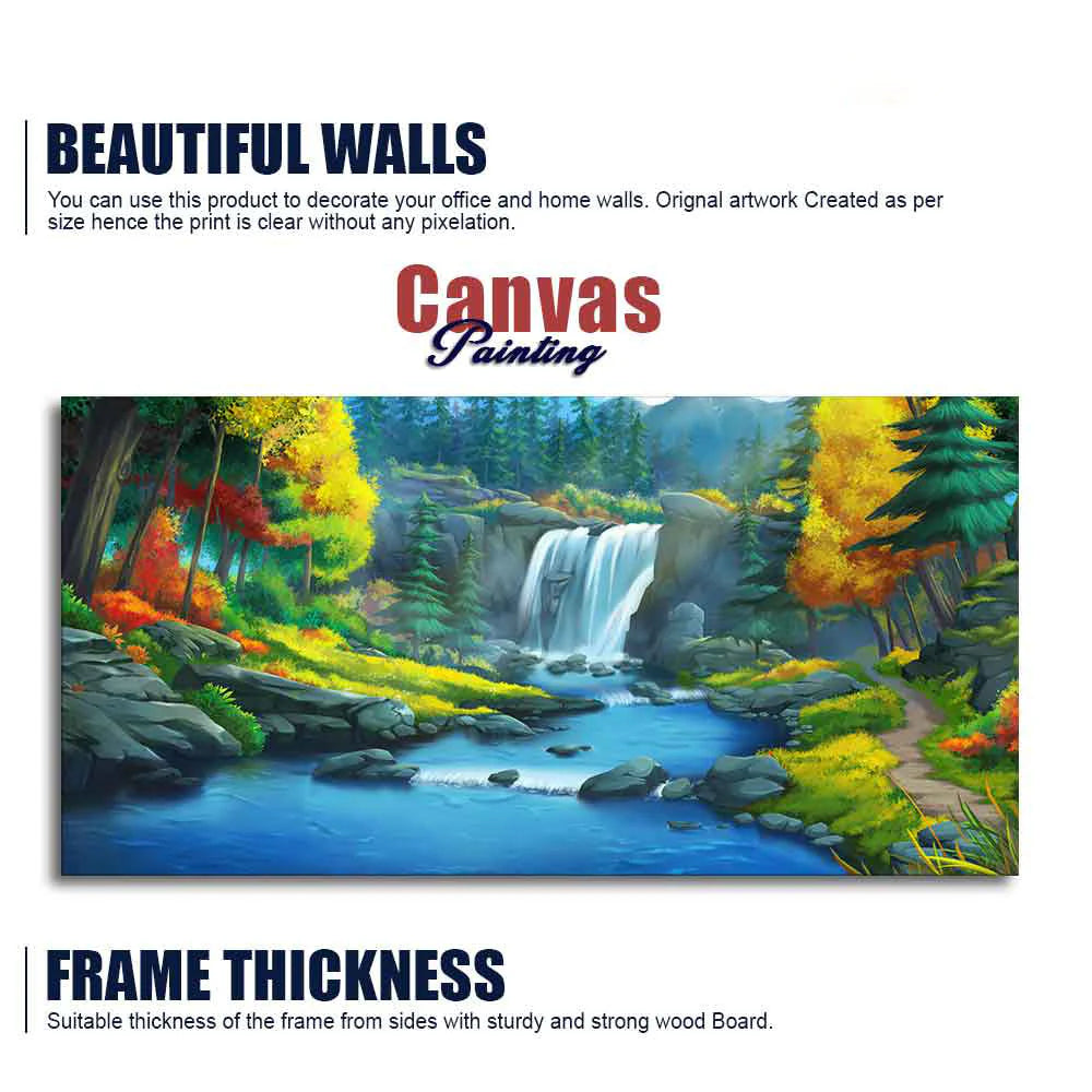 A Beautiful Scenery of Waterfall In Forest Canvas Wall Painting DECORMANTRA