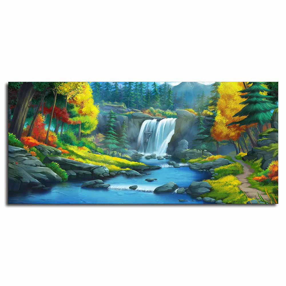 A Beautiful Waterfall In Forest Premium Wall Painting DECORMANTRA