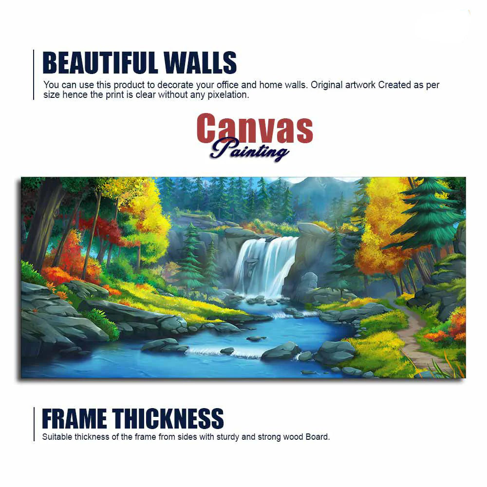 A Beautiful Waterfall In Forest Premium Wall Painting DECORMANTRA