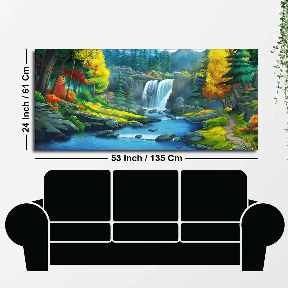 A Beautiful Waterfall In Forest Premium Wall Painting DECORMANTRA