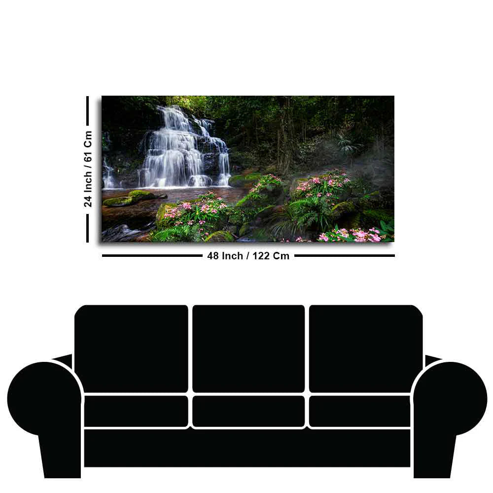 A Beautiful Waterfall in Forest Premium Canvas Wall Painting DECORMANTRA