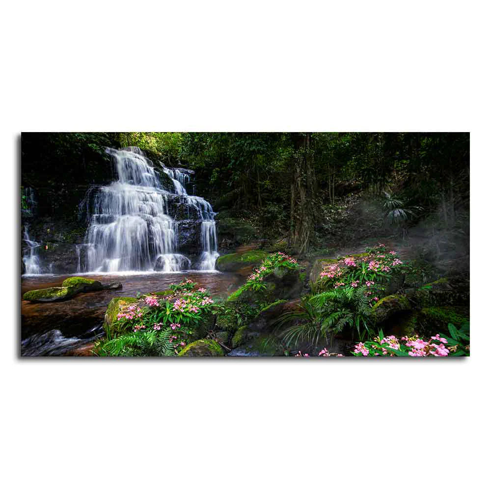 A Beautiful Waterfall in Forest Premium Canvas Wall Painting DECORMANTRA