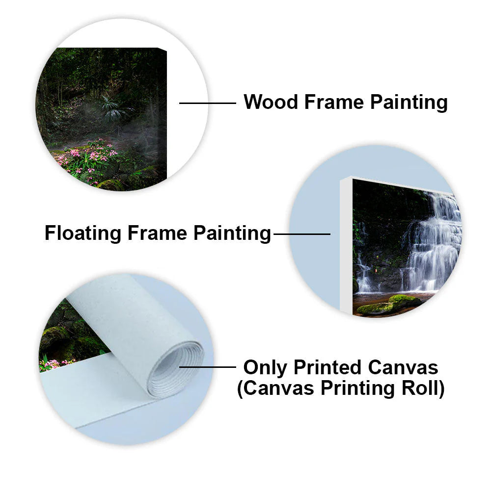 A Beautiful Waterfall in Forest Premium Canvas Wall Painting DECORMANTRA