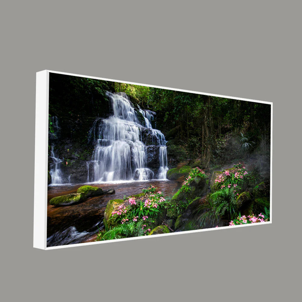 A Beautiful Waterfall in Forest Premium Canvas Wall Painting DECORMANTRA