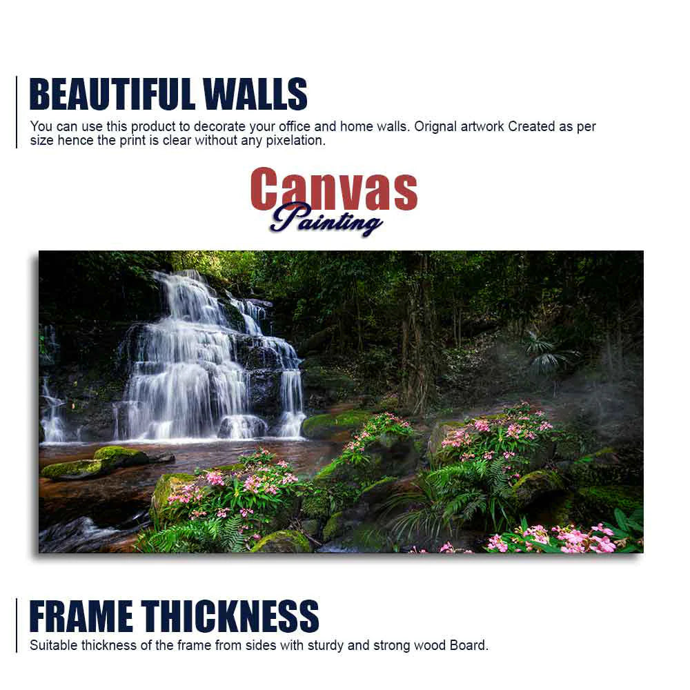 A Beautiful Waterfall in Forest Premium Canvas Wall Painting DECORMANTRA