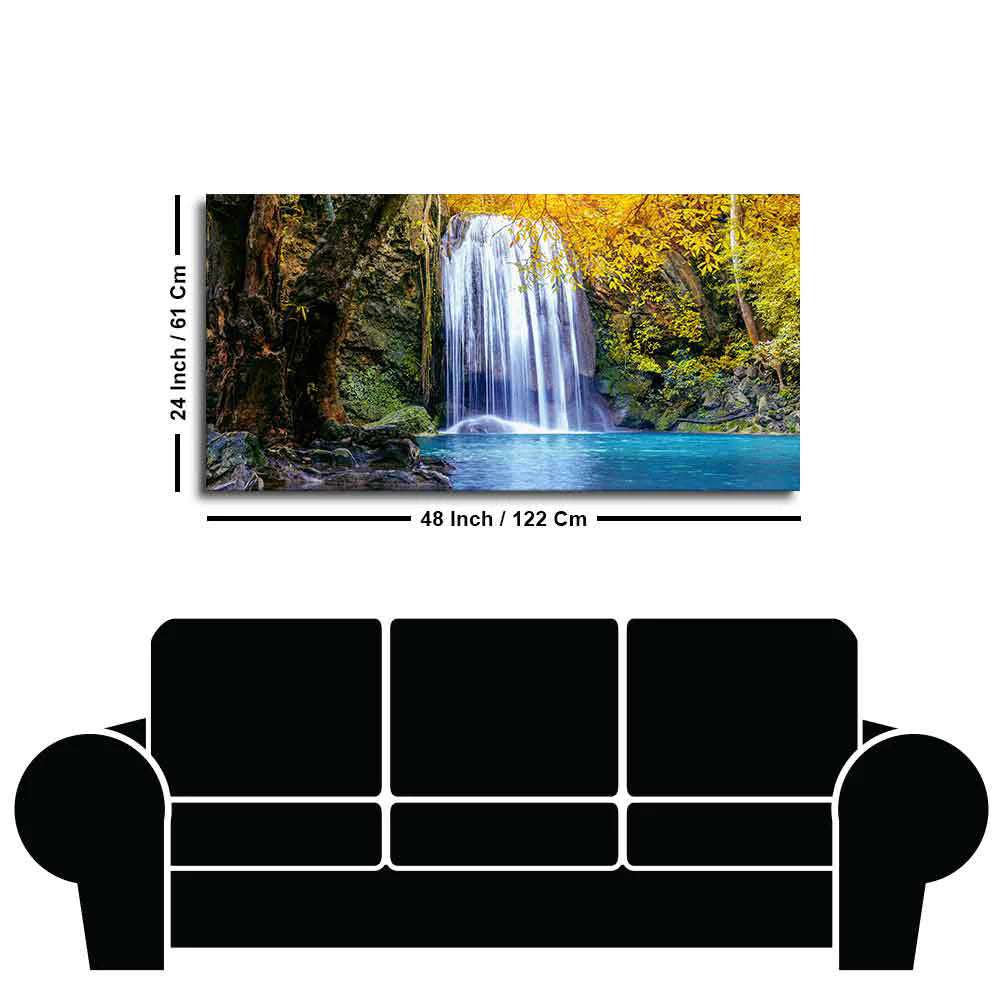 A Beautiful view of Erawan Waterfall Abstract Premium Canvas Wall Painting DECORMANTRA