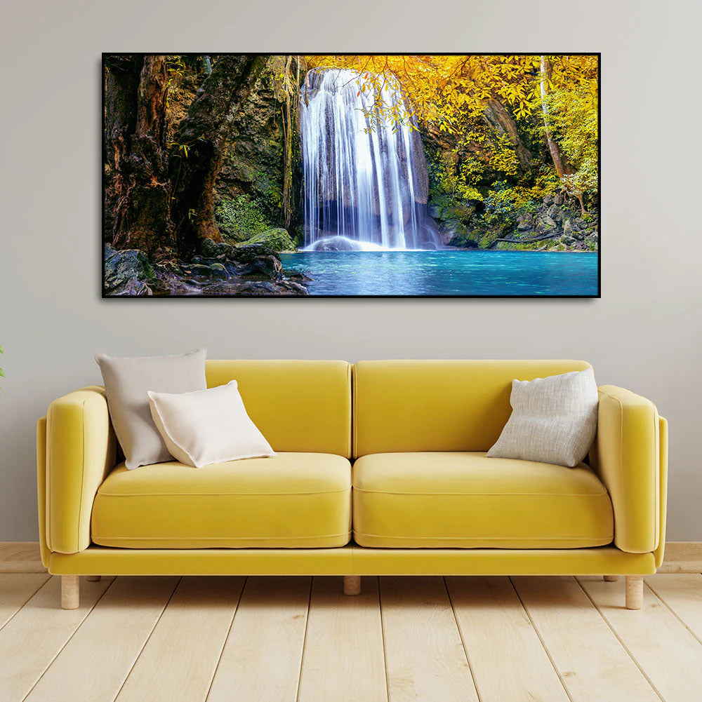 A Beautiful view of Erawan Waterfall Abstract Premium Canvas Wall Painting DECORMANTRA