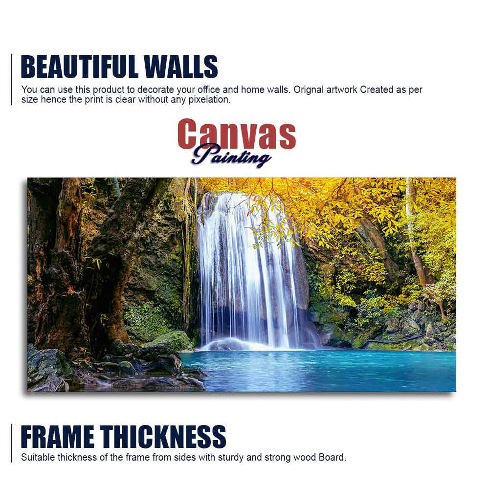A Beautiful view of Erawan Waterfall Abstract Premium Canvas Wall Painting DECORMANTRA